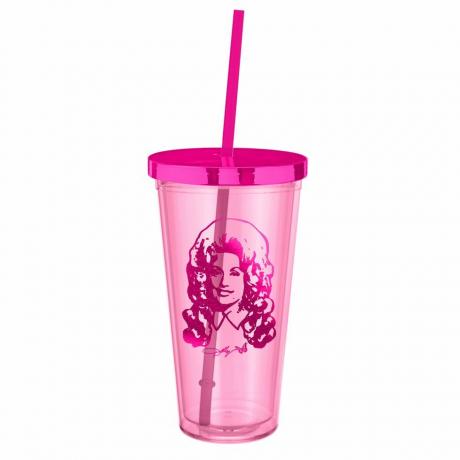 Dolly Parton Pink plastikglas med sugerør