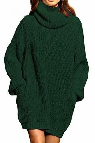 Kvinders løs glaturturthals Oversize Long Pullover Sweater kjole 