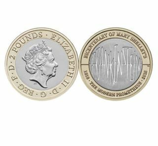 Royal Mint 2018-mønt fejrer halvårsdag i Mary Shelleys Frankenstein, 1818