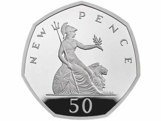 50p nyt Britannia-pennesignfoto