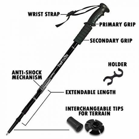 TheFitLife Nordic Walking Trekking polakker - 2 pakke med antishock og hurtiglåsningssystem, teleskopisk, sammenklappelig, ultralight til vandring, camping, bjergbestigning, rygsæk, vandring, vandring (sort)