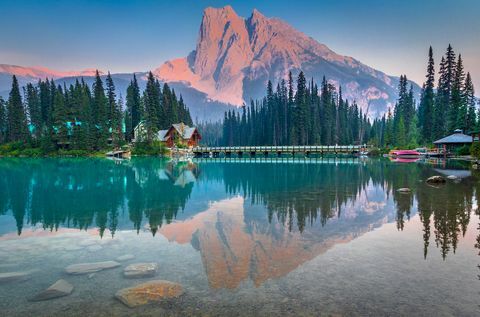 Solnedgang @ Mount Burgess og Emerald Lake, Yoho National Park, British Columbia, Canada