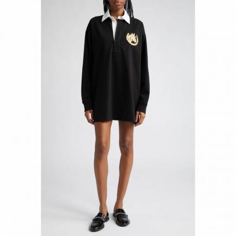 Stella McCartney Oversize metallic broderet detalje bomuldsrugby skjorte i 1000 sort hos Nordstrom, størrelse X-Large