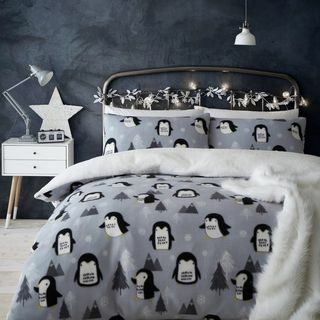 Hyggeligt Penguin Fleece juledynebetræk sæt
