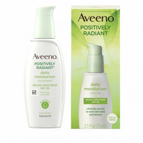 Aveeno Positivt Radiant Daily Facial Moisturizer med totalt sojakompleks og bredspektret SPF 30 solcreme, oliefri og ikke-komedogen, 2,5 fl. oz [1]