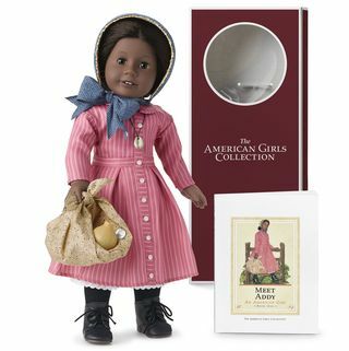 amerikansk pige dukke originale karakterer addy walker og bog vist med retro boks og tilbehør