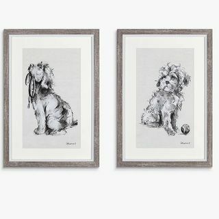 Gracie Tapner - Fetch Doggy Indrammet Print & Mount, sæt med 2, 33 x 23 cm, HvidSort