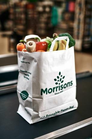 Genanvendelig papirpose - Morrisons introducerer papirbæreposer i amerikansk stil i et forsøg på at reducere plastforbruget