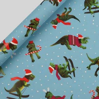 Skiløbende dinosaurer juleindpakningspapir 